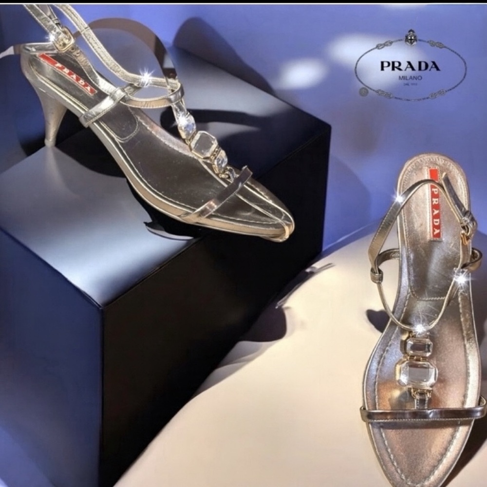 Prada Metallic Silver Strappy Heels - Picture 7 of 8